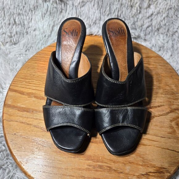 Soft Womens Size 8.5 Leather Open Toe Comfortable Slip on Heels Winter Discount - Picture 3 of 11